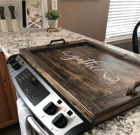 Farmhouse Stove Top Coverwood Tray Etsy Stove Top Cover Wooden