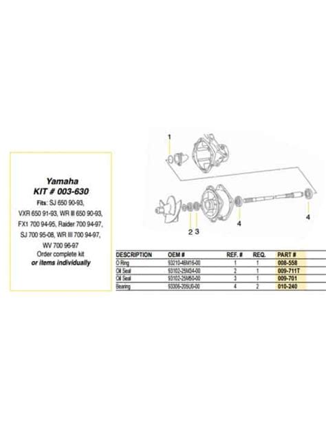 Kit réparation turbine Yamaha 650 700 jet pump repair kit WSM 003 630