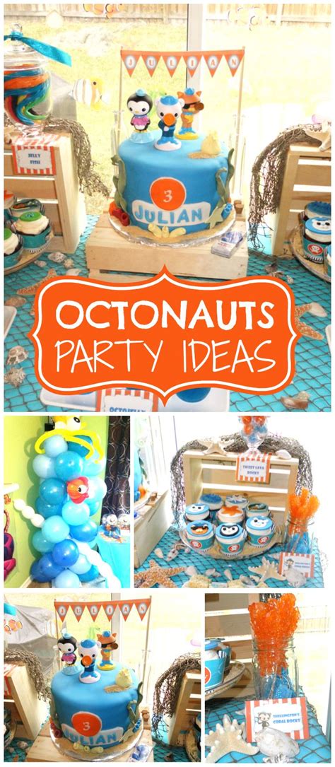 an octopus themed birthday party with balloons, cake and desserts on ...