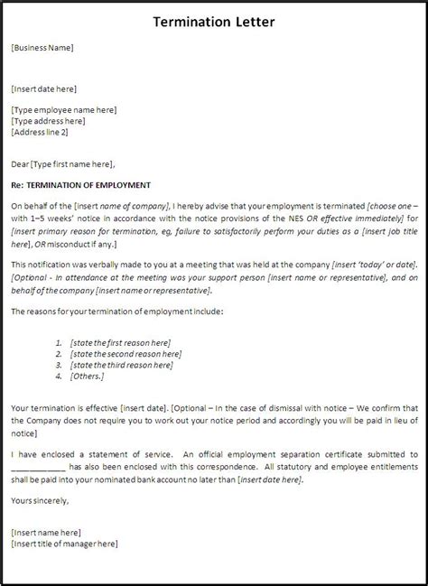 Job Termination Letter Free Word Templates