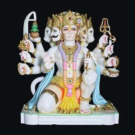 White Panchmukhi Hanuman Marble Statue For Used In Temples Size 3ft