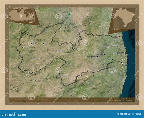 Paraiba Brazil Low Res Satellite Labelled Points Of Cities Stock