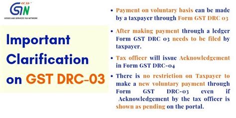 Important Clarification On Form GST DRC 03