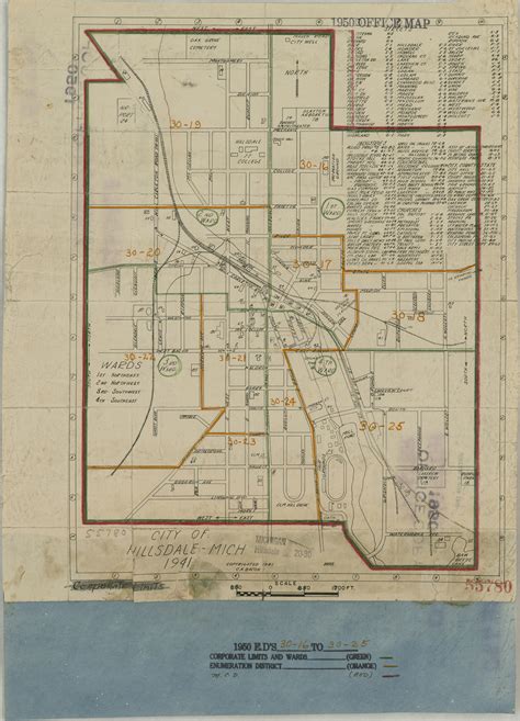 1950 Census Enumeration District Maps Michigan MI Hillsdale