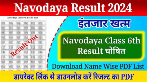 Navodaya Result Declared Today Direct Link To Check Jnvst Class