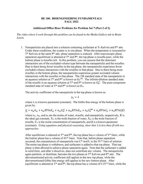 Bioengineering Office Hours For Problem Set Part Of