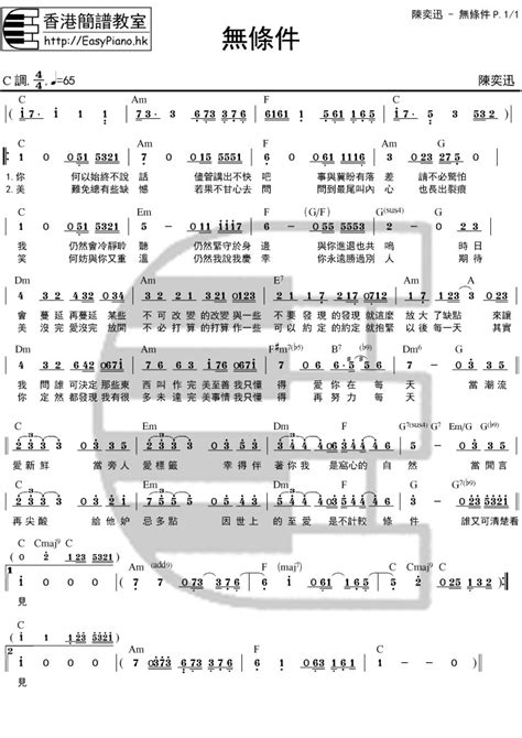 陳奕迅 無條件 Chord簡譜 Easypiano Hk流行鋼琴速成班