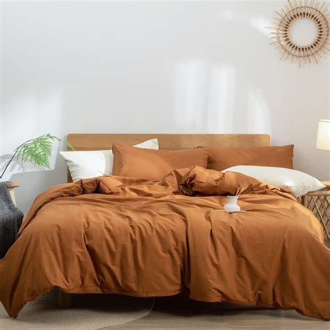 Burnt Orange Duvet Cover King 100 Washed Cotton Linen