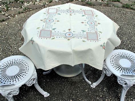 Vintage Linen Bridge Tablecloth With Cross Stitch Hand Etsy Vintage