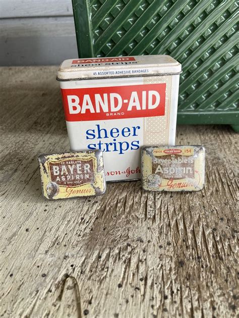 Vintage Bayer Asprin Boxes Band Aid Box Mid Century Tin Boxes