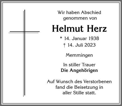 Traueranzeigen von Helmut Herz Allgäuer Zeitung