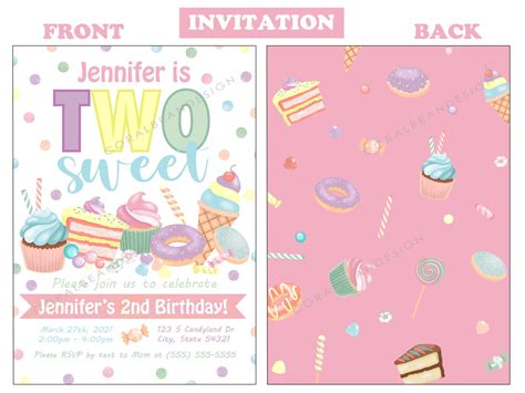 Two Sweet Editable Printable Birthday Party Invitation Etsy