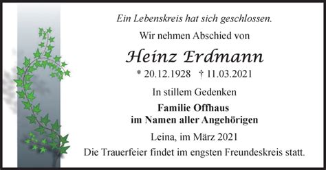 Traueranzeigen Von Heinz Erdmann Trauer In Thueringen De