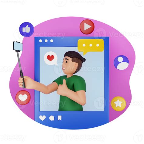 Male Social Media Influencer Posting Photo 3D Character Illustration
