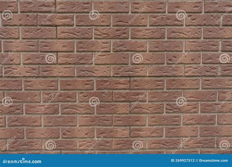 Backdrop Brown Brick Veneer Wall With Grey Mortar Joints Stock Photo