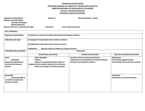 Secuencia Didáctica Números Enteros edilsa peralta uDocz