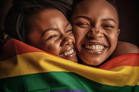 Premium Ai Image A Beautiful And Happy Gay Lesbian Couple With Rainbow Colors Flag Lgbtq Pride