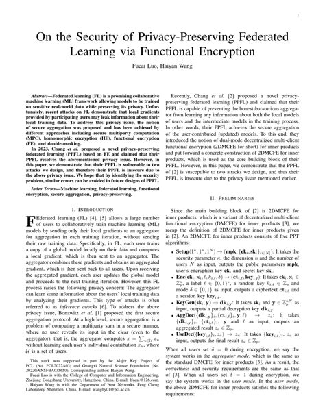 Pdf On The Security Of Privacy Preserving Federated Learning Via