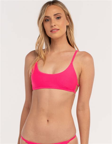 FULL TILT Ribbed Cage Back Bralette Bikini Top NEON HOT PINK Tillys