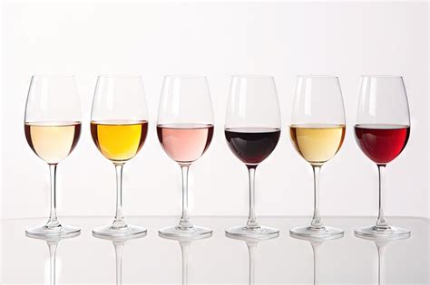 Premium AI Image | Various types of wine in glasses on a white surface