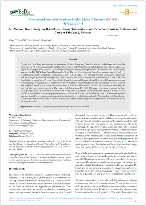 Pdf An Abattoir Based Study On Brucellosis Bovine Tuberculosis And