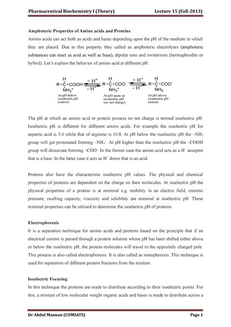 Lecture No 15 Lec Amphoteric Properties Of Amino Acids And Proteins