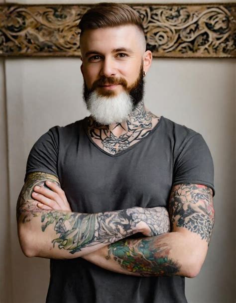 Premium Photo Handsome Hipster In Shirt Bearded Man With Tattoo