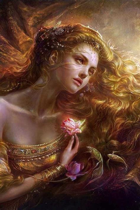 Golden Fantasy Art Women Female Art Colorful Artwork