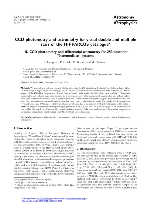 (PDF) CCD photometry and astrometry of double stars (Lampens+, 2001)