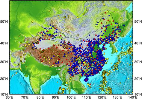 Earthquakes And Stations Used In This Study Yellow Circles Denote