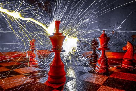 Dramatic And Moody Shot Of Chess Pieces With Sparkling Lights