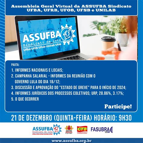 Quinta Feira 21 12 Tem Assembleia Geral Virtual Da ASSUFBA Sindicato