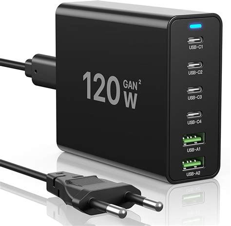 USB C Ladegerät 120W GaNMehrfach USB Ladegerät4USB C 2USB A PD