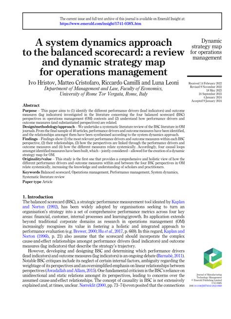 PDF A System Dynamics Approach To The Balanced Scorecard A Review