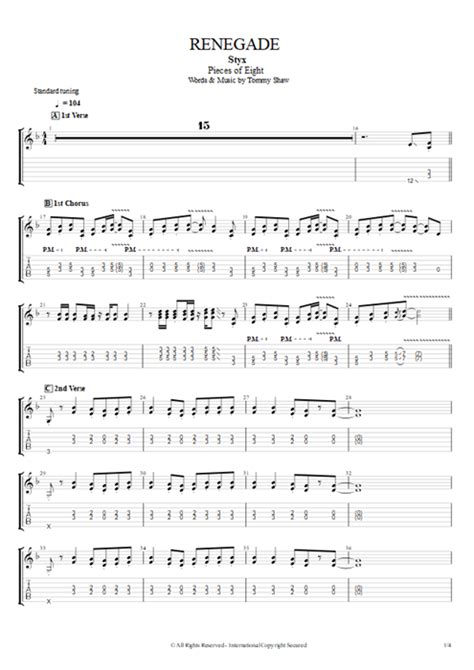 Renegade Tab by Styx (Guitar Pro) - Full Score | mySongBook