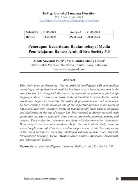 PDF Penerapan Kecerdasan Buatan Sebagai Media Pembelajaran Bahasa