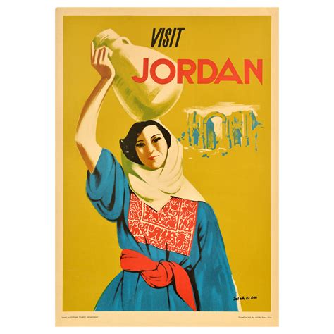 Original Vintage Travel Poster Visit Jordan Middle East Asia Midcentury