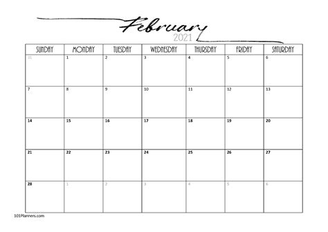 February 2021 Calendar | Fee Customizable Printable