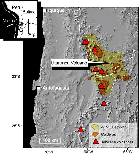 Shaded Relief Map Showing The Location Of Historically Active Volcanoes