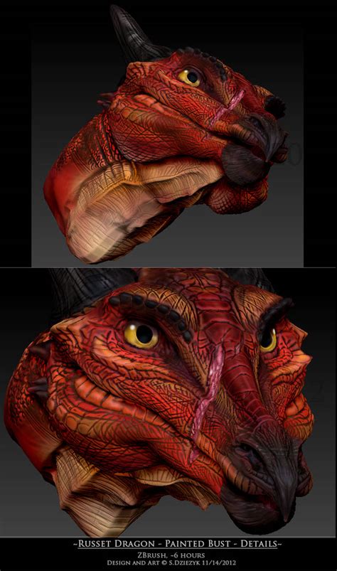 Russet Dragon Zbrush Painted Sculpture Details By Leccathufurvicael