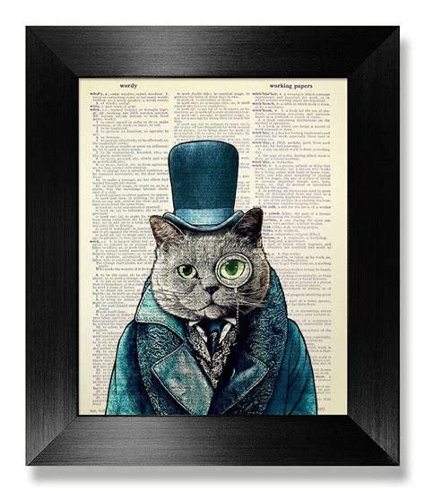 STEAMPUNK Cat Art Cool Cat PAINTING DICTIONARY Art Print Etsy