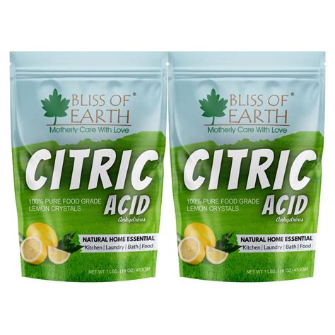 Bliss Of Earth Citric Acid 100 Pure Food Grade Lemon Crystals Anhydrous Citric Acid Powder For