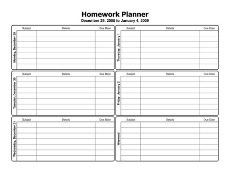 Free Printable Homework Planner Templates Excel Pdf Word Cute