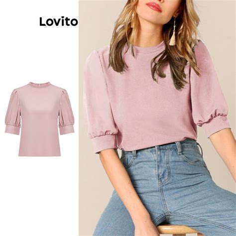 Lovito Blusa Plissada Lisa Elegante Para Mulheres L Ed Shopee Brasil