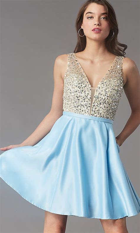 Short Sequin Bodice Satin Homecoming Party Dress Hoco Dresses Prom