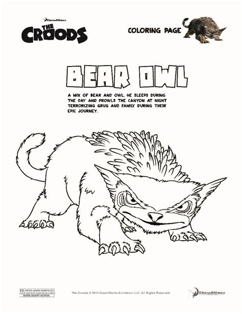 THE CROODS coloring pages - BEAR OWL The Croods | Coloring pages ...