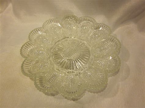 Pressed Glass Deviled Egg Plate Vintage Clear Glass Deviled Egg Platter By Outoftheatticshop On