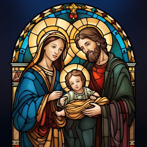 Jesus Mary And Joseph Stained Glass Style Nativity Scene Etsy