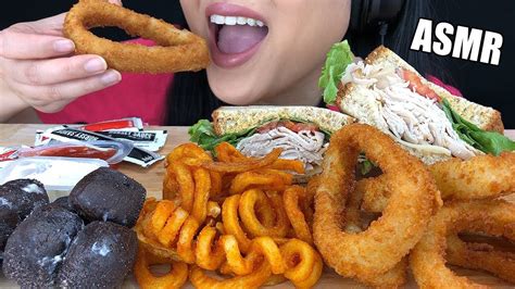 Asmr Arby S Onion Rings Roasted Turkey Sandwich Eating Sounds No