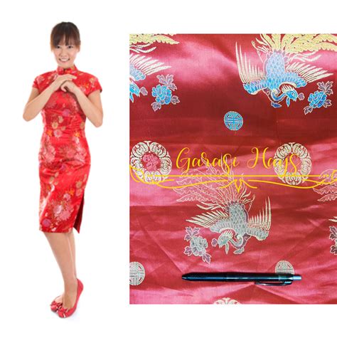 Kain Cheongsam Cheong Sam Jibao China Shanghai Red Merah Burung